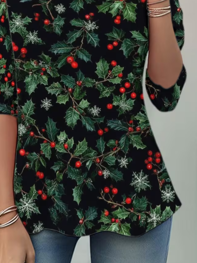 Casual Christmas Crew Neck Long Sleeve T-shirt