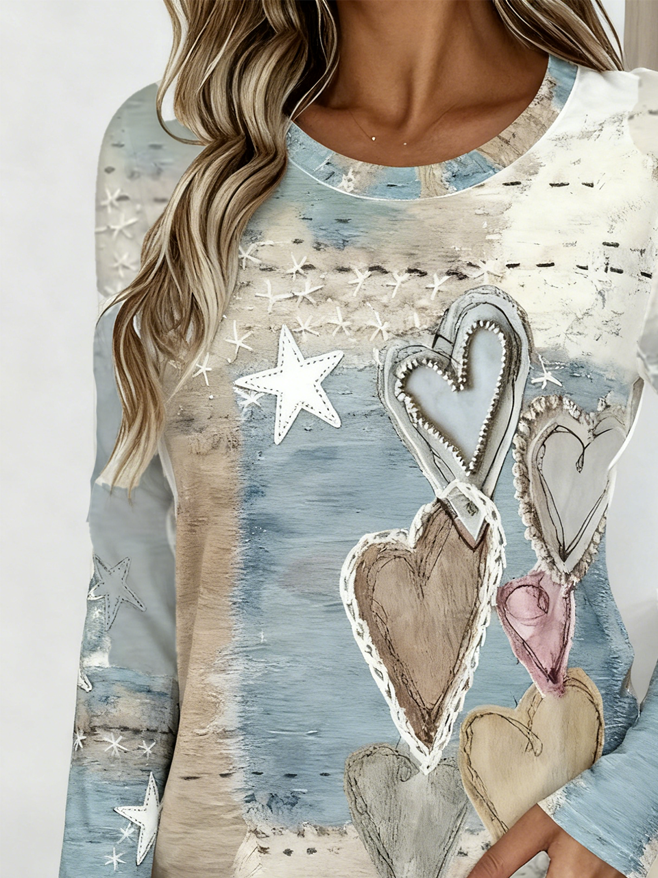 Vintage Geometric Crew Neck Long Sleeve T-shirt