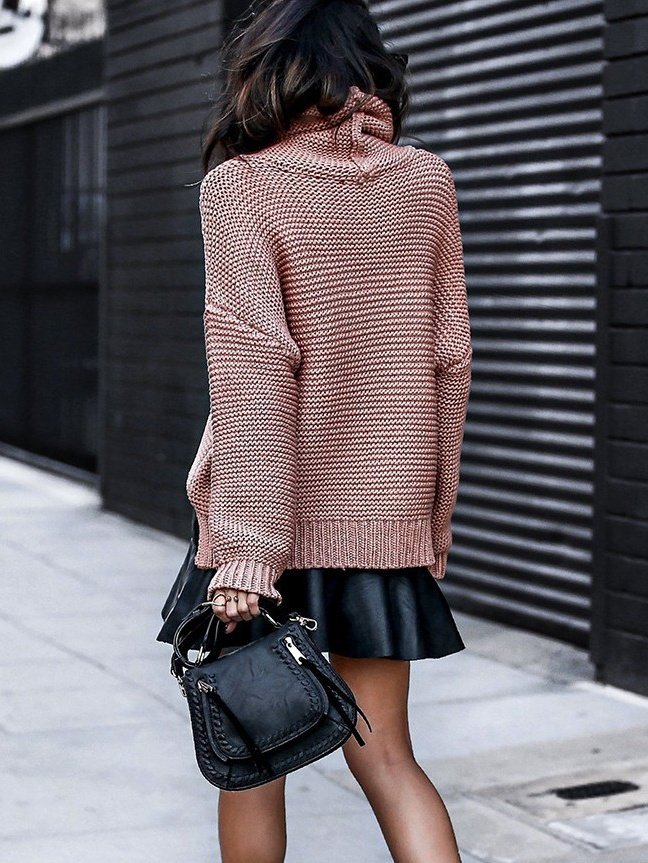 Women Plain Long Sleeve Comfy Street Split Joint Sweater