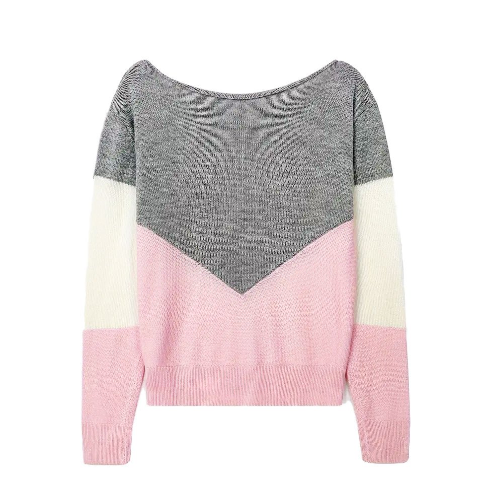 Geometric Elegant Crew Neck Loose Knit Top
