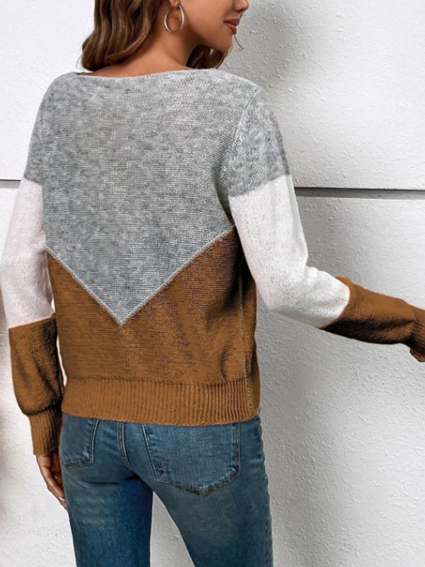 Geometric Elegant Crew Neck Loose Knit Top