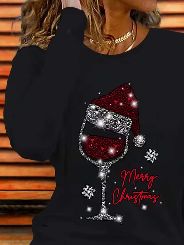 Casual Christmas Crew Neck Long Sleeve T-shirt