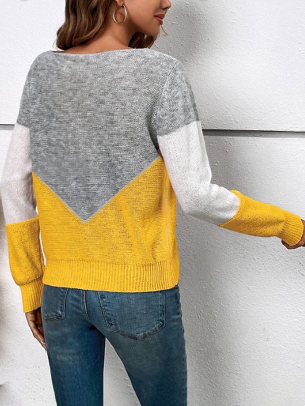 Geometric Elegant Crew Neck Loose Knit Top