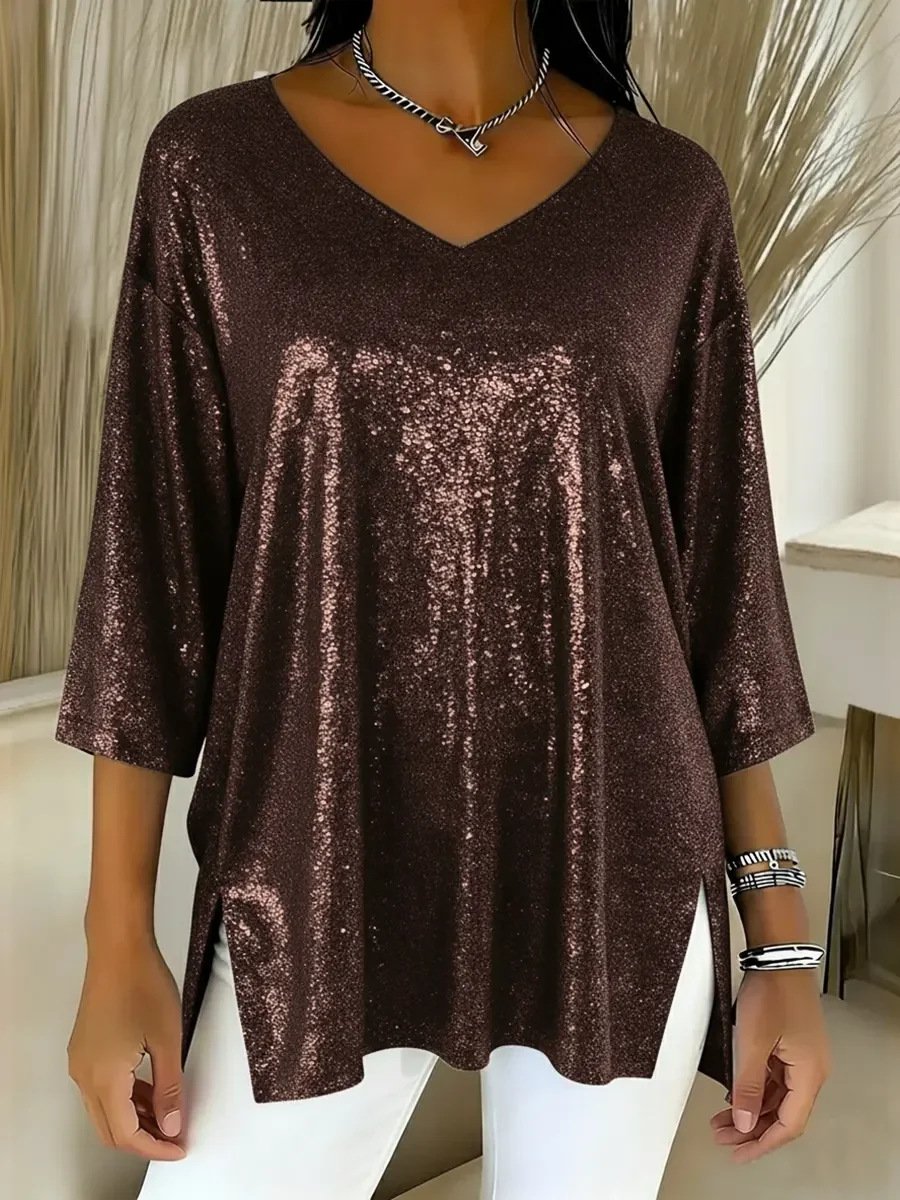 Elegant Plain V Neck Extra-long Sleeve T-shirt