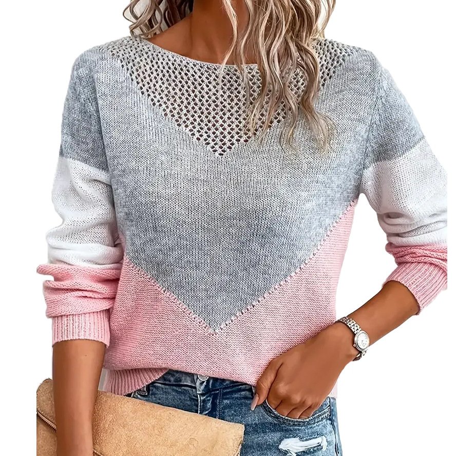 Geometric Elegant Crew Neck Loose Knit Top