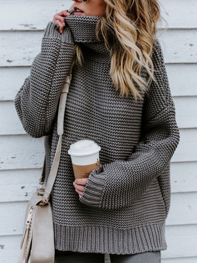 Women Plain Long Sleeve Comfy Street Split Joint Sweater