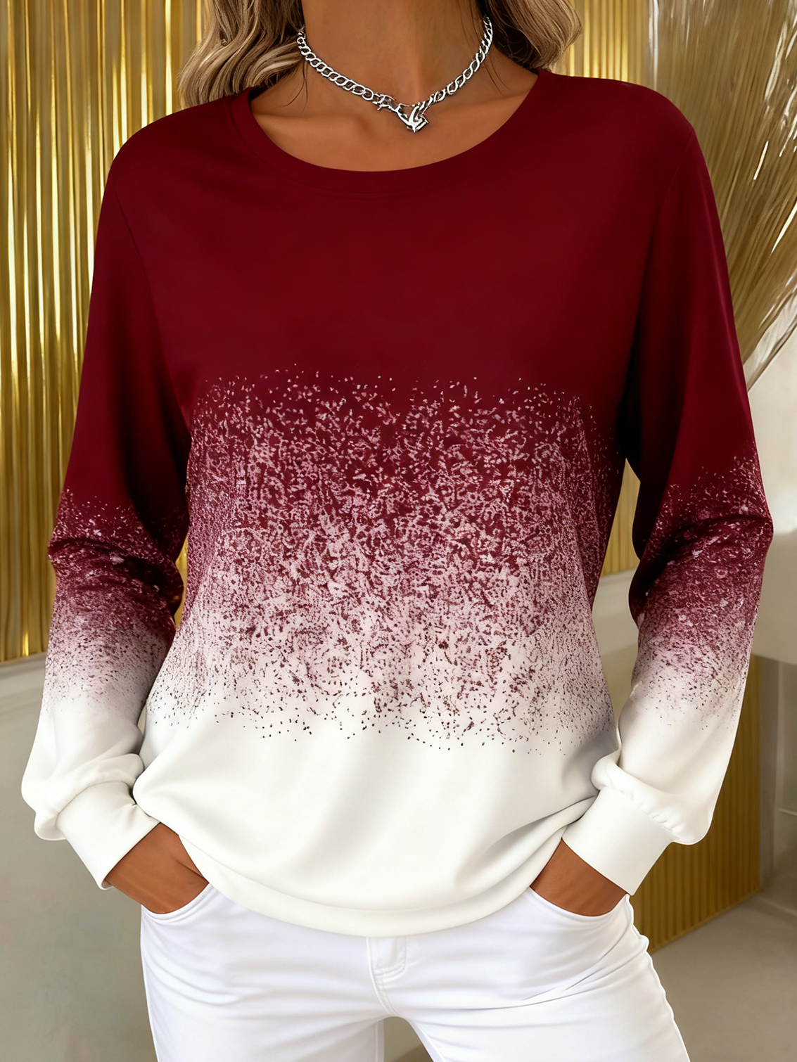 Vintage Crew Neck Gradient Pattern Sweatshirt