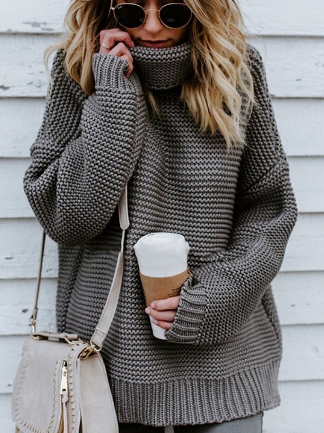 Women Plain Long Sleeve Comfy Street Split Joint Sweater