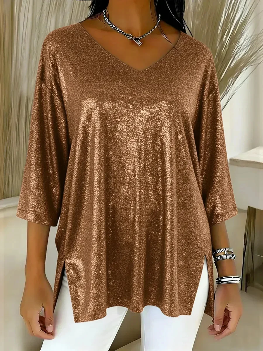 Elegant Plain V Neck Extra-long Sleeve T-shirt