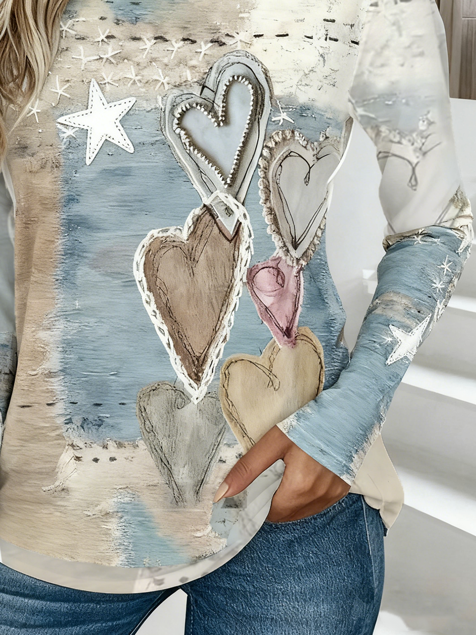 Vintage Geometric Crew Neck Long Sleeve T-shirt