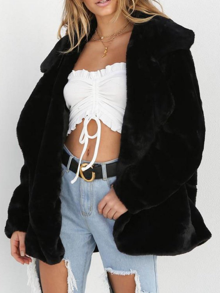 Women Spring/Fall Outerwear Casual Split Joint Plain Long Sleeve Lapel Collar Jacket