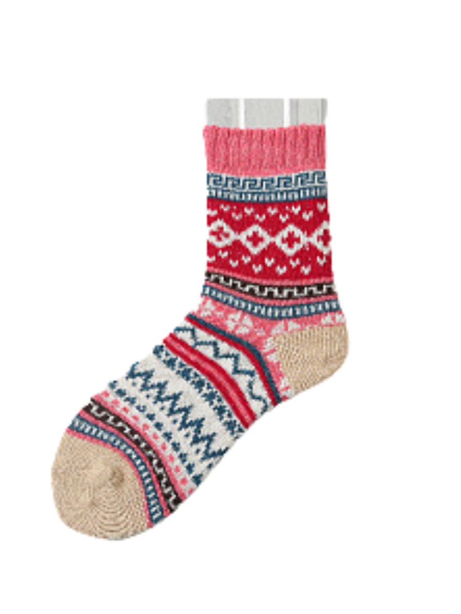 Chunky Knit Thick Warm Mid-calf Socks With Ethnic Retro Geometric Pattern