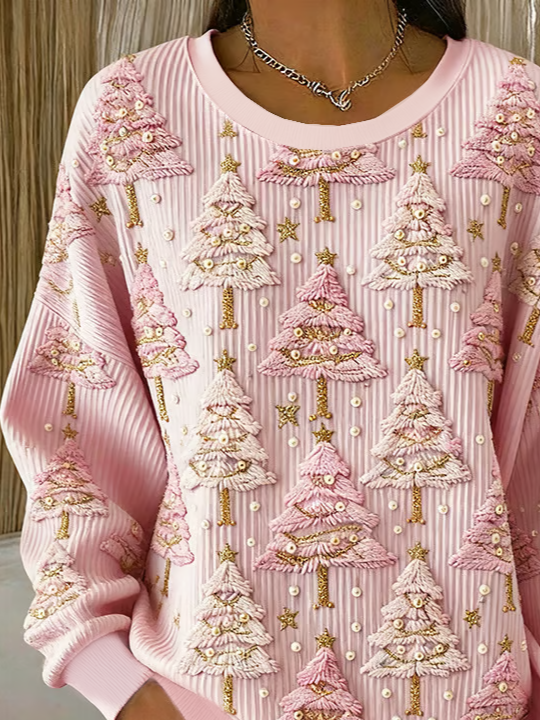 Casual Crew Neck Christmas Sweatshirt Printing