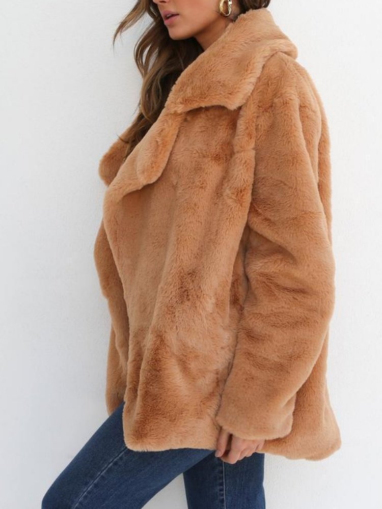 Women Spring/Fall Outerwear Casual Split Joint Plain Long Sleeve Lapel Collar Jacket