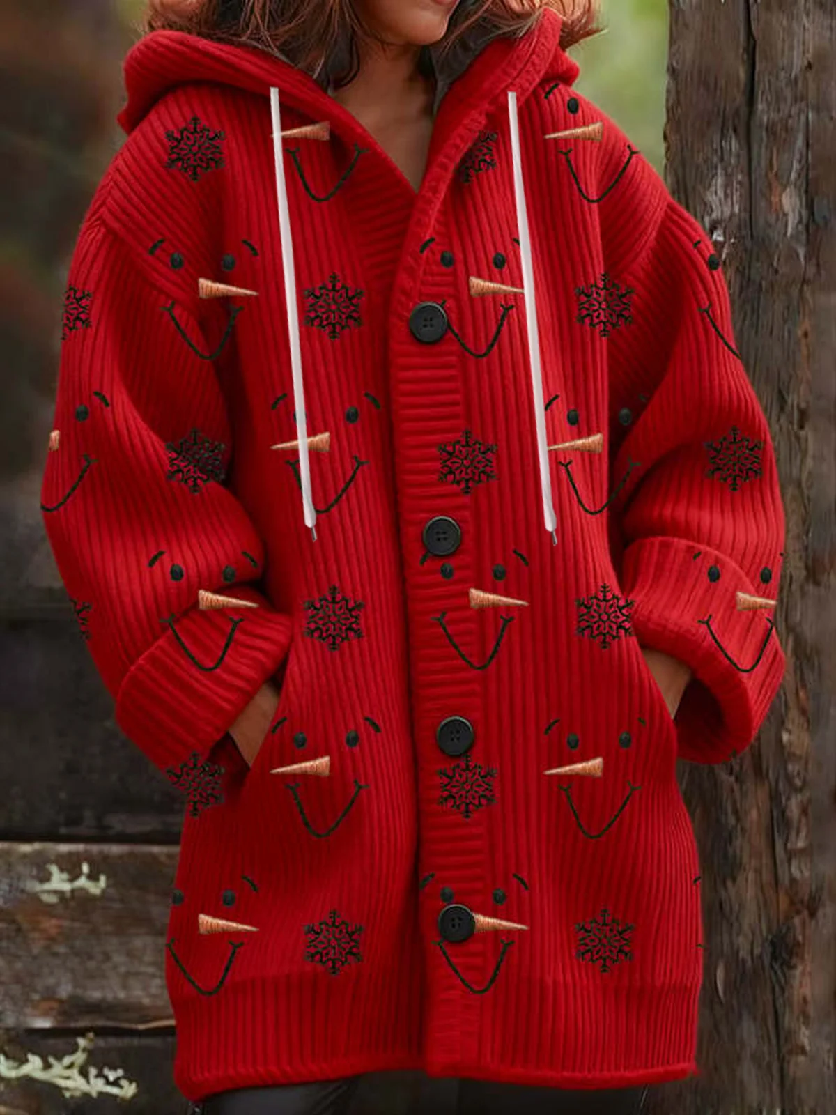 Women Wool/Knitting Christmas Long Sleeve Comfy Vintage Cardigan