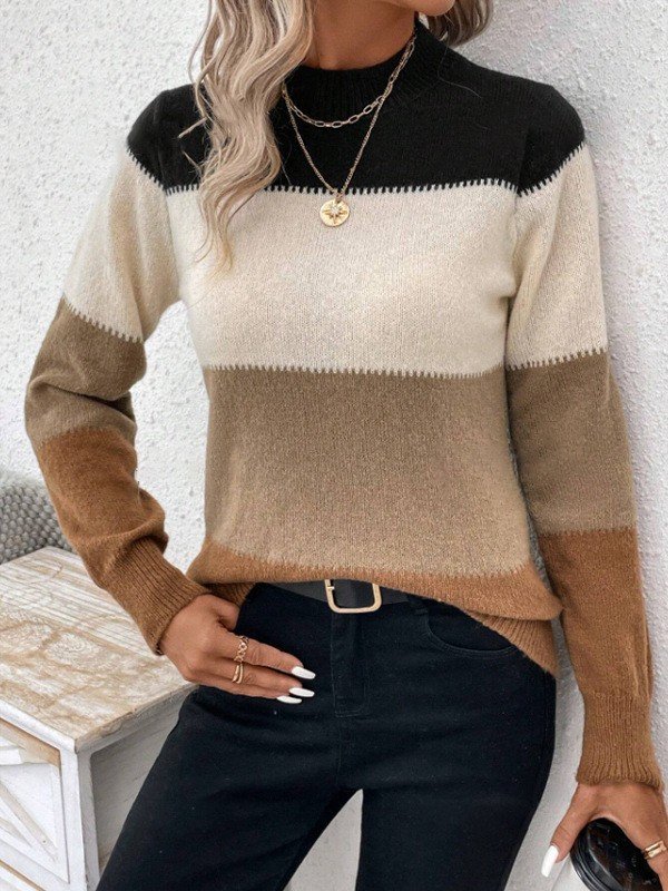Women Wool-Blend Striped Long Sleeve Comfy Casual Sweater