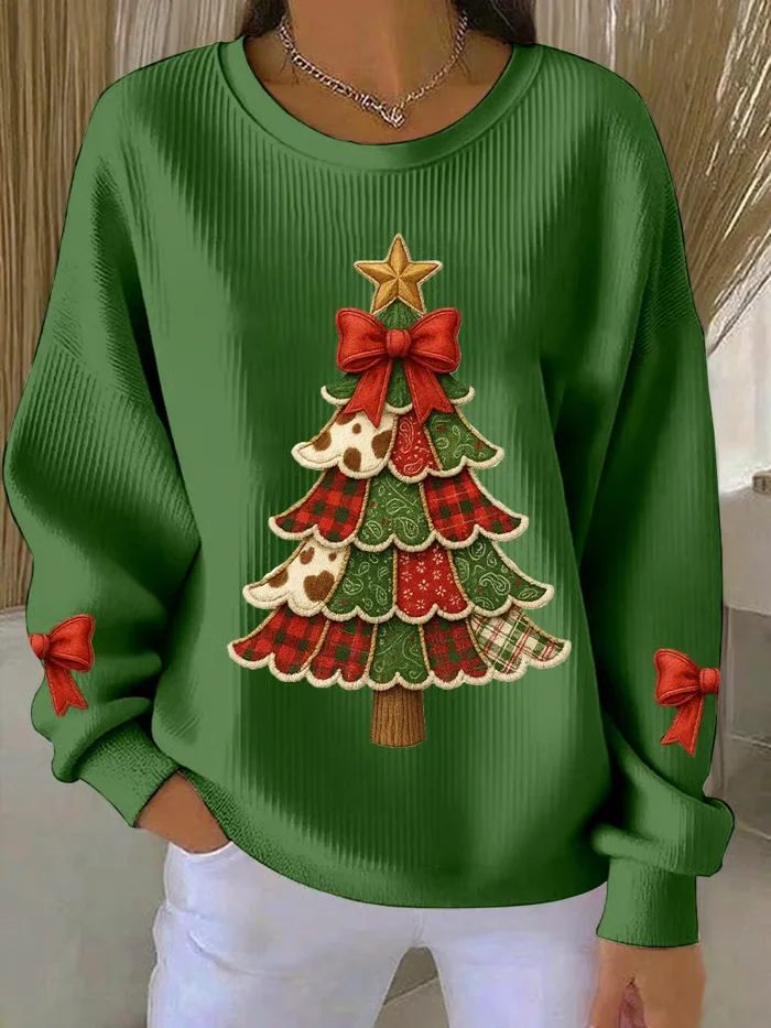 Casual Crew Neck Christmas Sweatshirt Printing