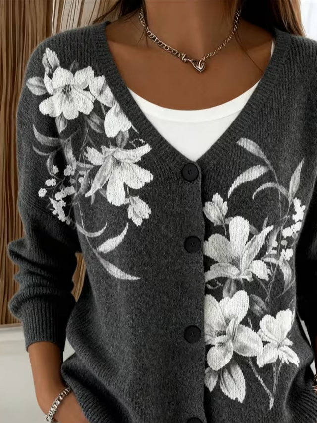 Women Floral Long Sleeve Comfy Casual Cardigan
