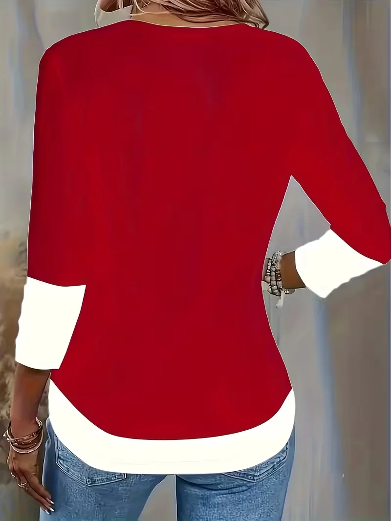 Casual Christmas V Neck Long Sleeve T-shirt