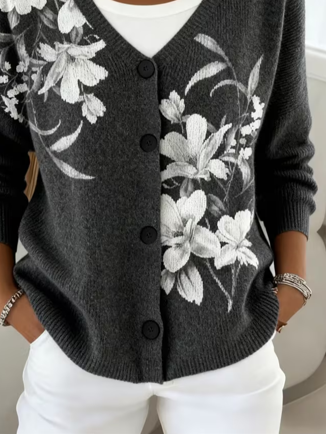 Women Floral Long Sleeve Comfy Casual Cardigan