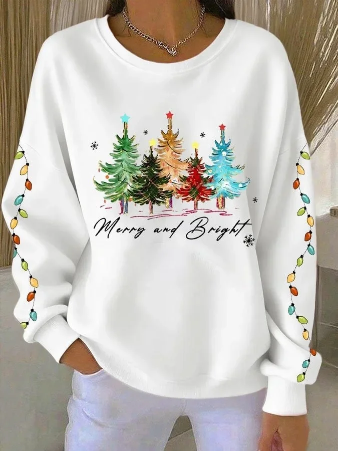 Casual Crew Neck Christmas Sweatshirt Printing