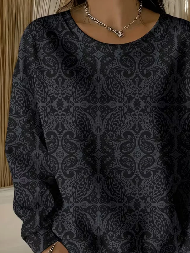 Casual Crew Neck Abstract Sweatshirt Printing