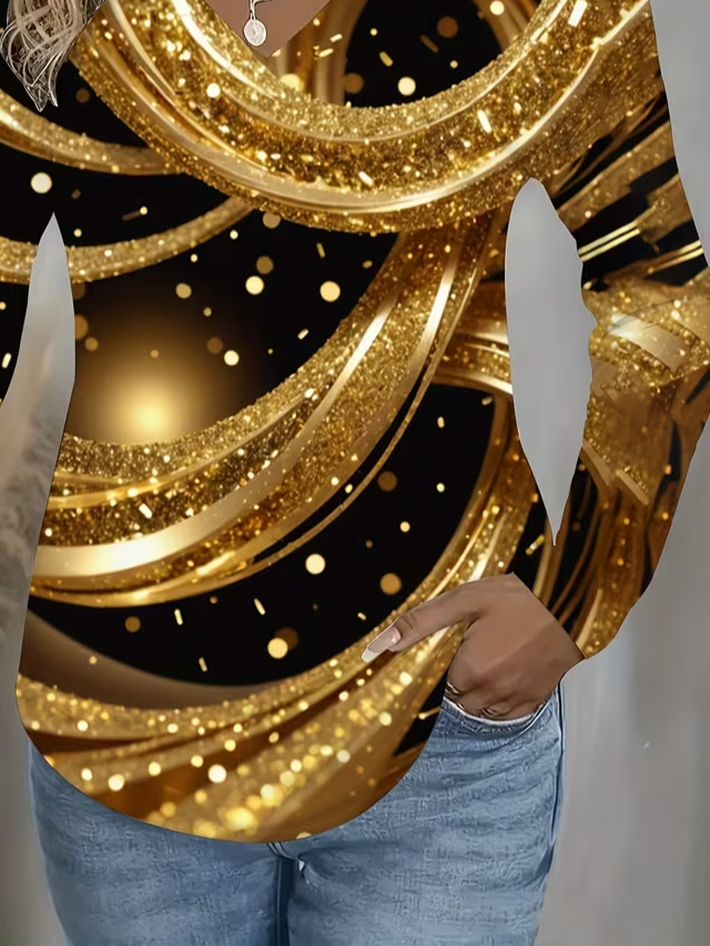 Casual Abstract V Neck Long Sleeve T-shirt