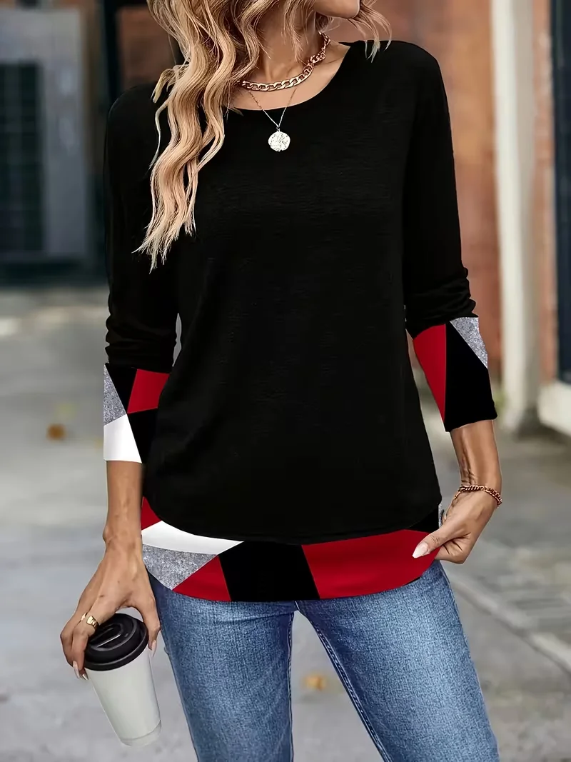 Casual Abstract Crew Neck Long Sleeve T-shirt