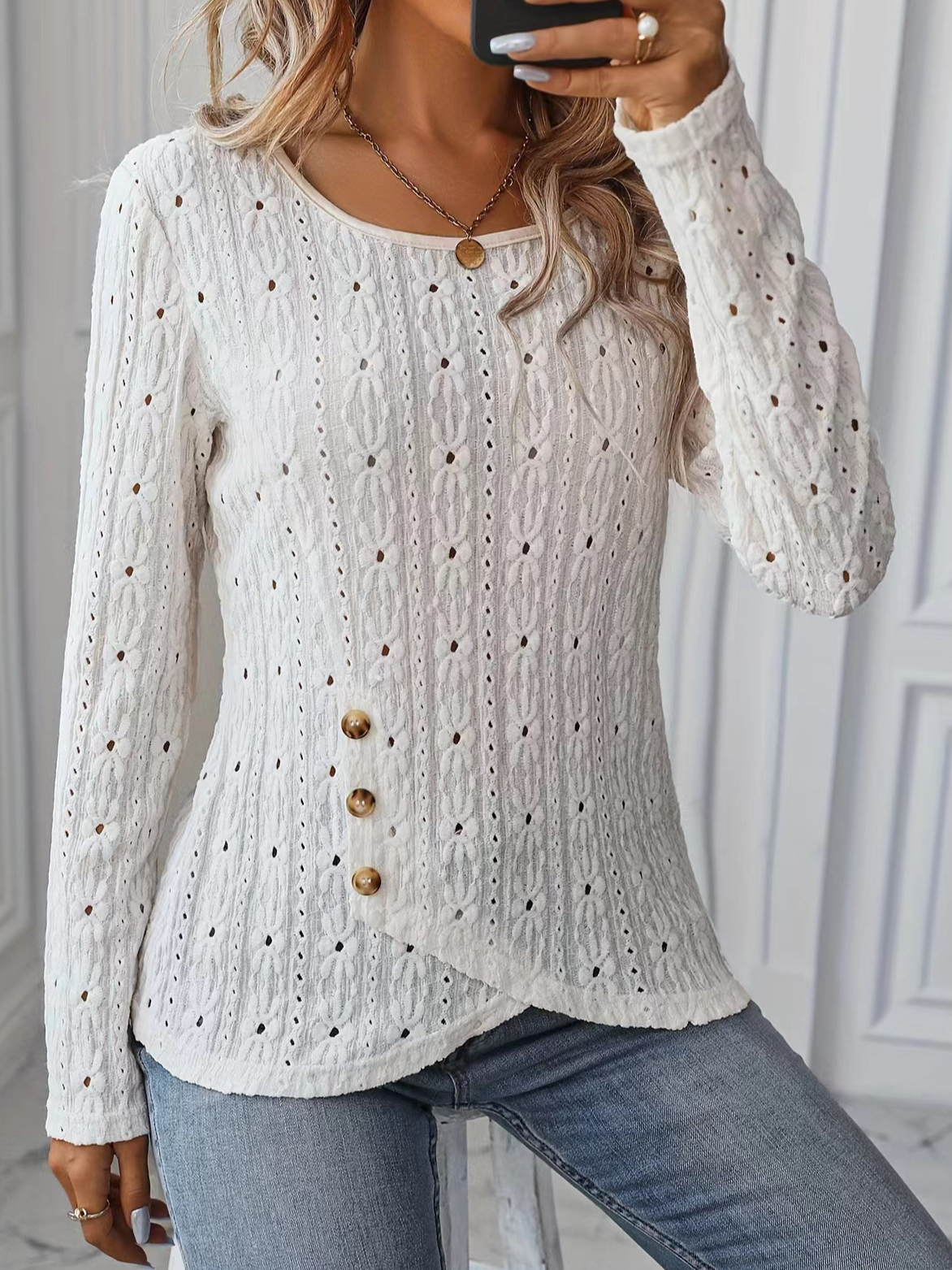 Elegant Plain Crew Neck Long Sleeve T-shirt
