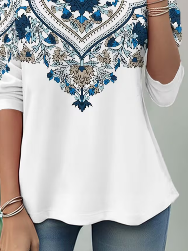 Casual Ethnic Crew Neck Long Sleeve T-shirt