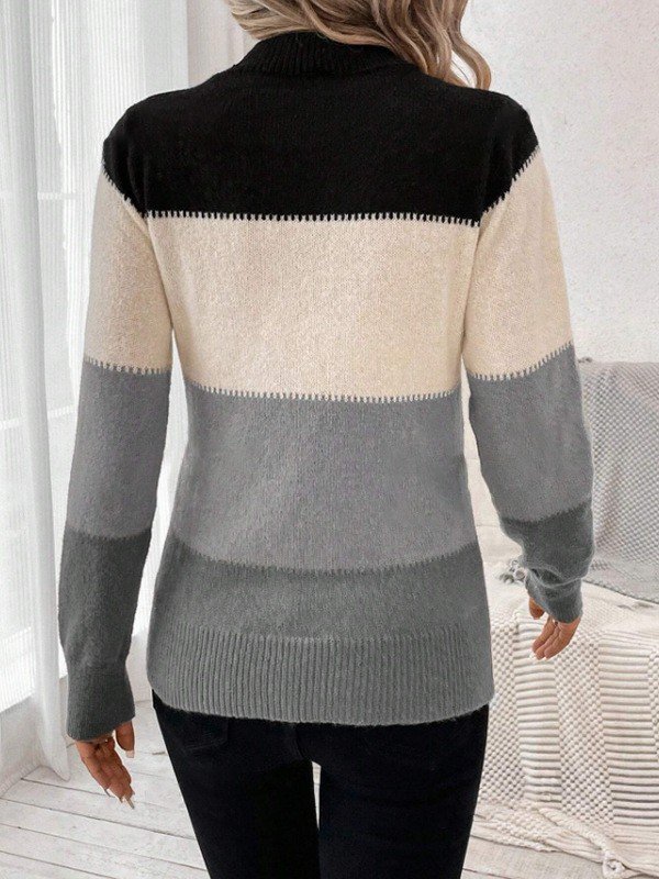 Women Wool-Blend Striped Long Sleeve Comfy Casual Sweater
