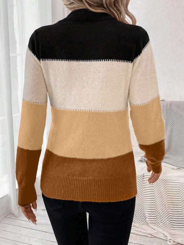 Women Wool-Blend Striped Long Sleeve Comfy Casual Sweater