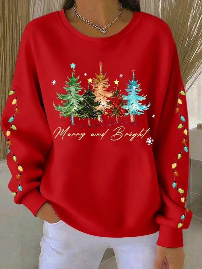 Casual Crew Neck Christmas Sweatshirt Printing