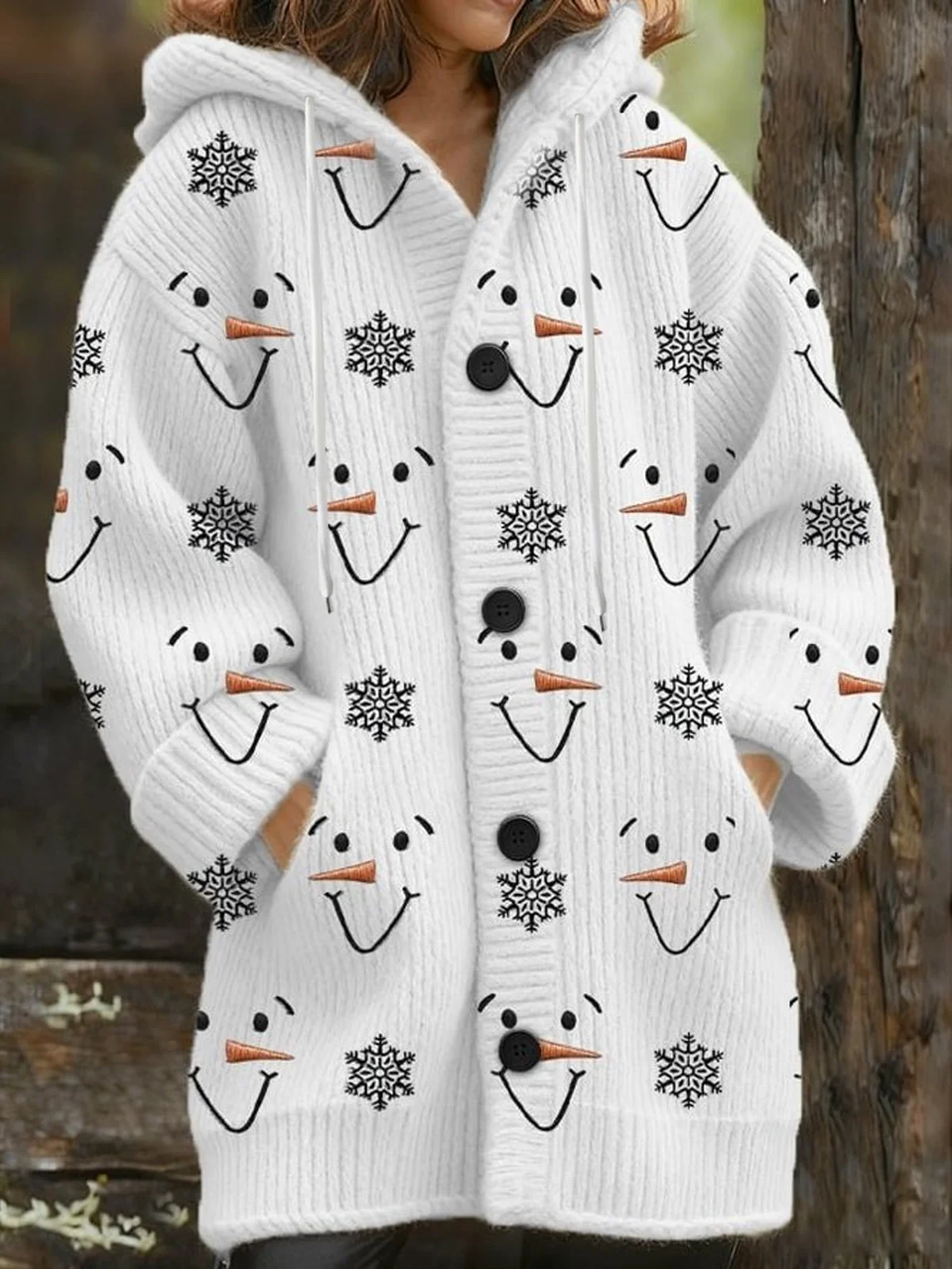 Women Wool/Knitting Christmas Long Sleeve Comfy Vintage Cardigan