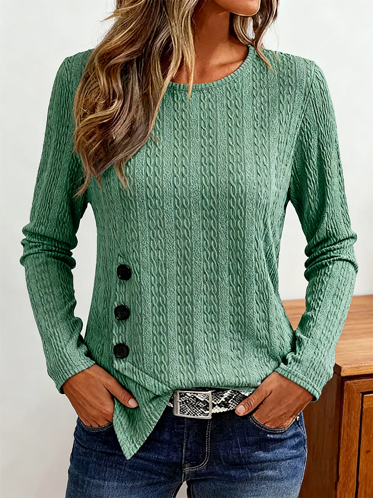 Casual Plain Crew Neck Long Sleeve T-shirt