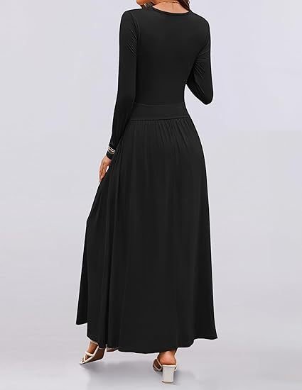 Women Plain Spring/Fall Dress Crew Neck Long Sleeve A-Line Dress