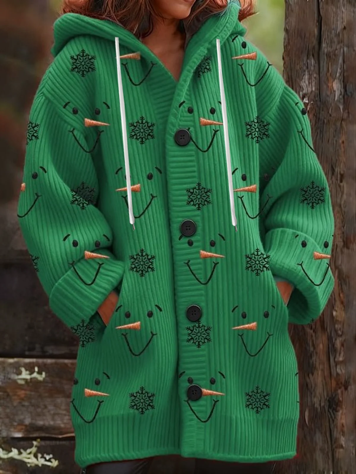 Women Wool/Knitting Christmas Long Sleeve Comfy Vintage Cardigan