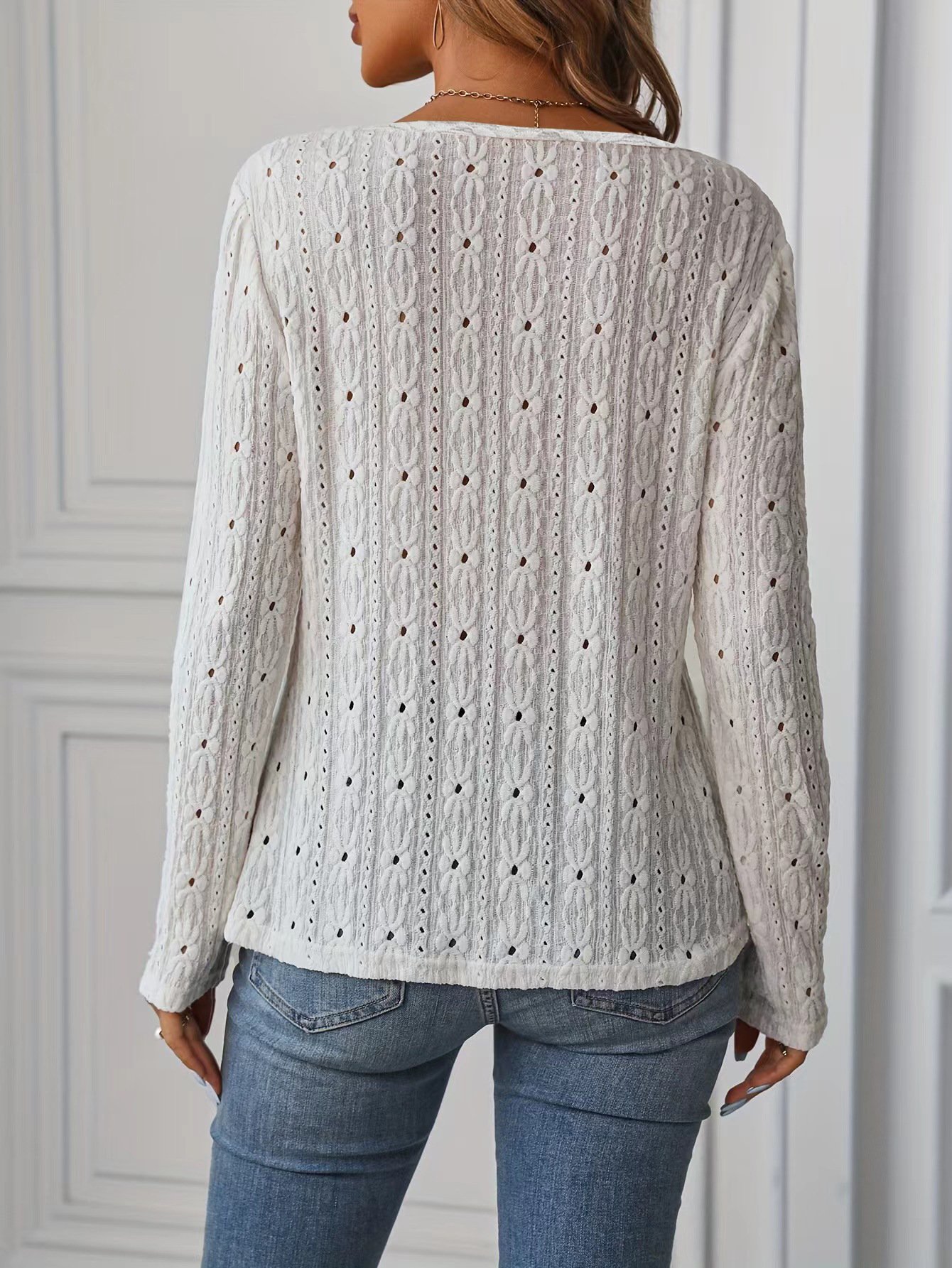 Elegant Plain Crew Neck Long Sleeve T-shirt