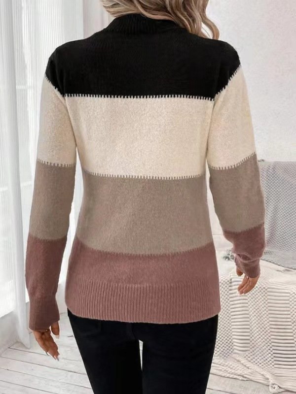 Women Wool-Blend Striped Long Sleeve Comfy Casual Sweater