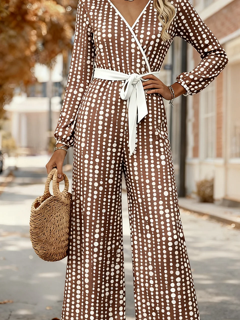Women Striped V Neck Long Sleeve Elegant Spring/Fall Jumpsuit