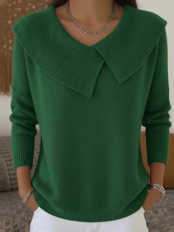 Women Knitted Plain Long Sleeve Comfy Vintage Sweater