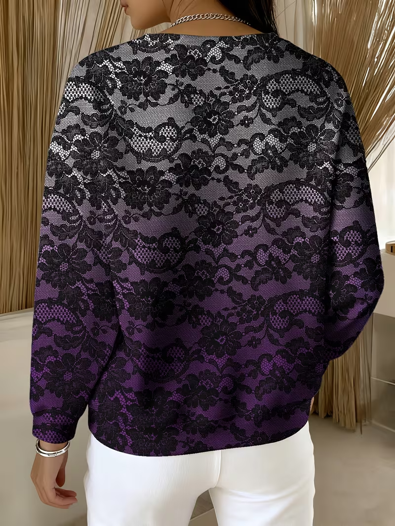 Casual Crew Neck Lace Sweatshirt Printing