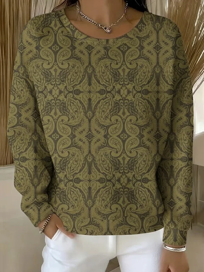 Casual Crew Neck Abstract Sweatshirt Printing