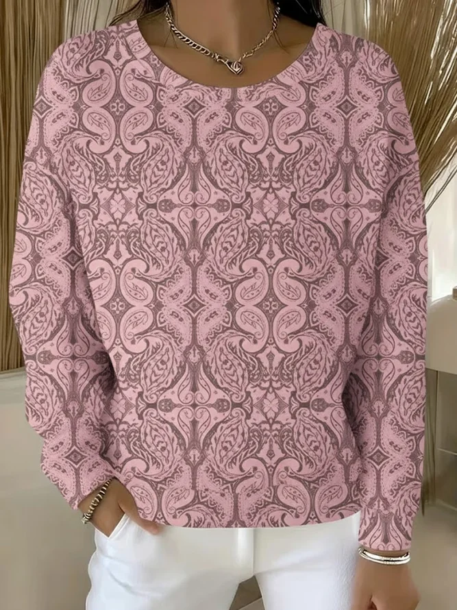 Casual Crew Neck Abstract Sweatshirt Printing