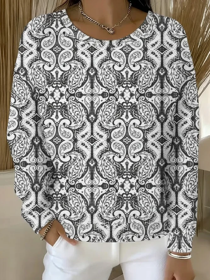 Casual Crew Neck Abstract Sweatshirt Printing