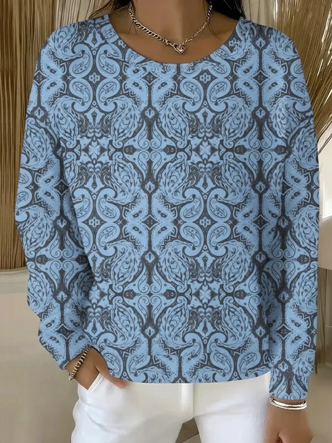 Casual Crew Neck Abstract Sweatshirt Printing