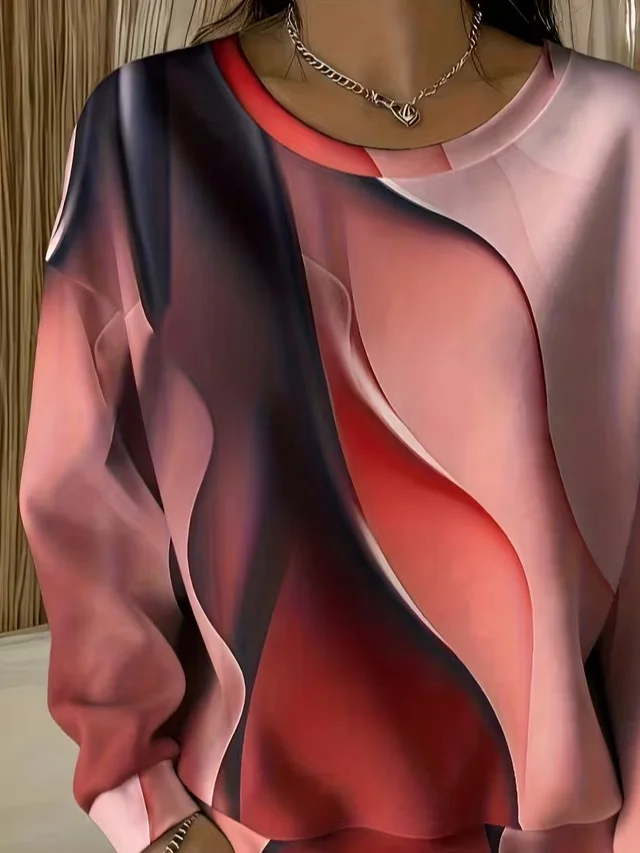 Casual Crew Neck Abstract Sweatshirt Printing