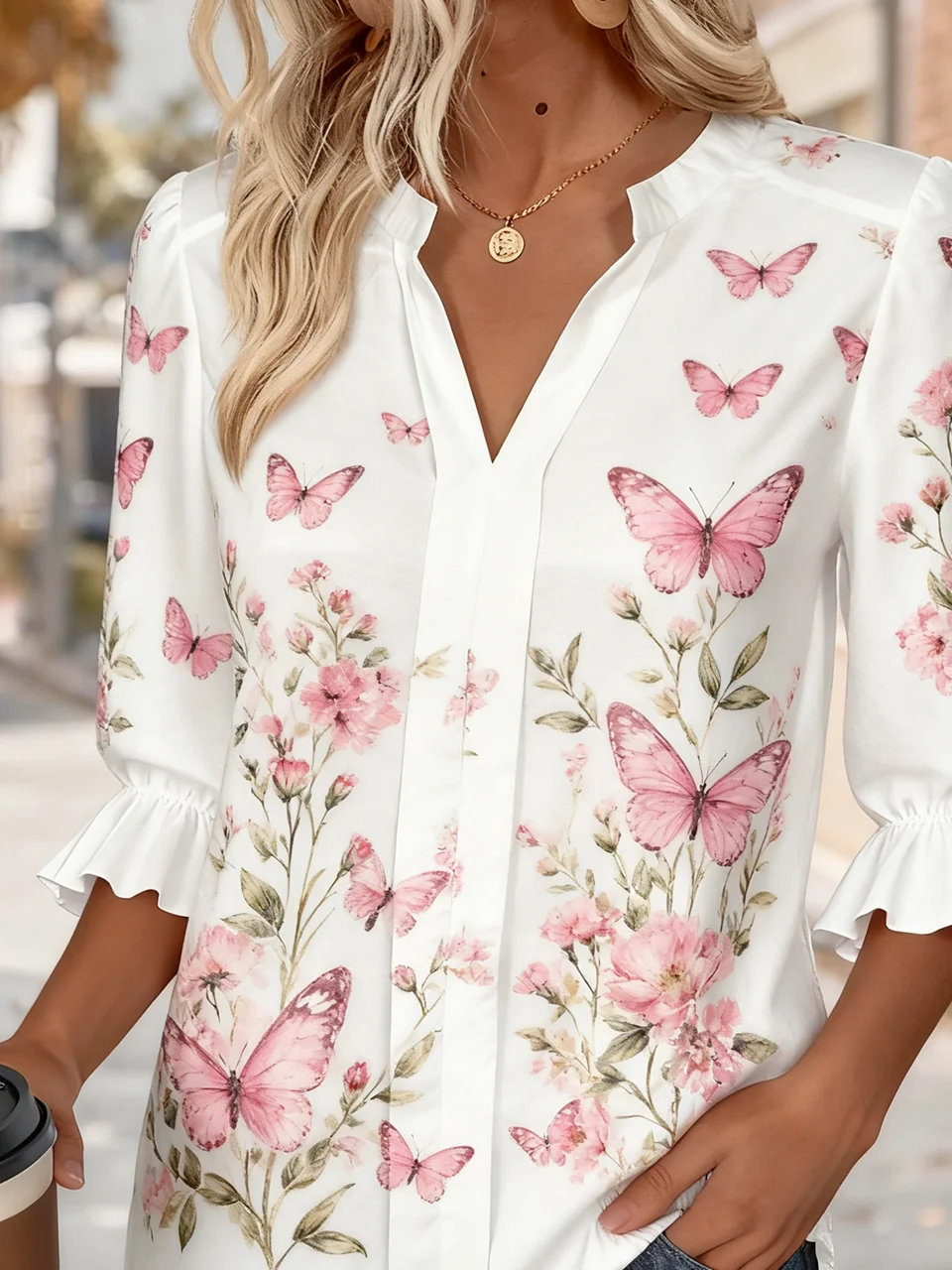 V Neck Half Sleeve Floral Regular Regular Fit Shirt For Women