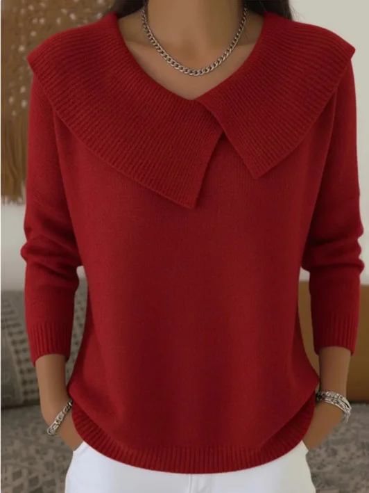 Women Knitted Plain Long Sleeve Comfy Vintage Sweater