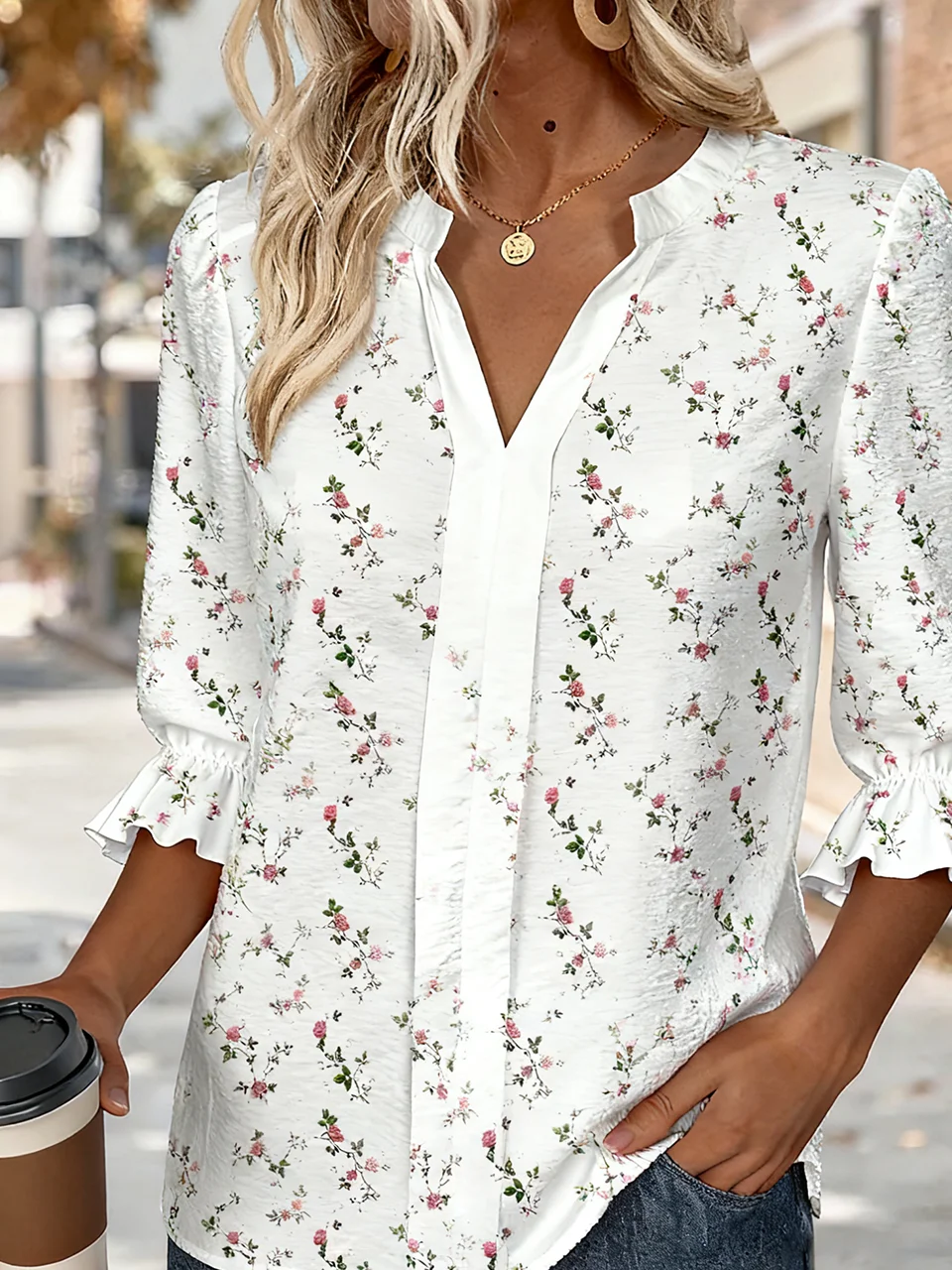V Neck Half Sleeve Floral Regular Regular Fit Shirt For Women